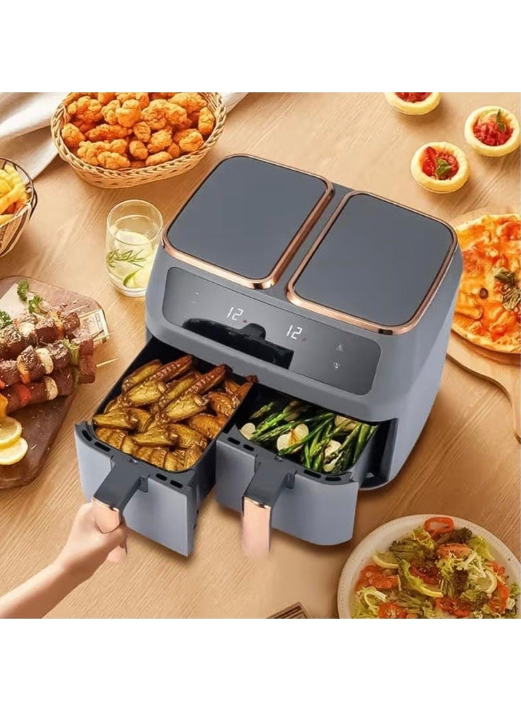 سوكاني مقلاة هوائية ثنائية المنطقة سعة 8 لترات بباب مزدوج - 2800 واط طاقة عالية للطهي بدون زيت، فرن صغير متعدد الوظائف بتحكم باللمس - Image 4